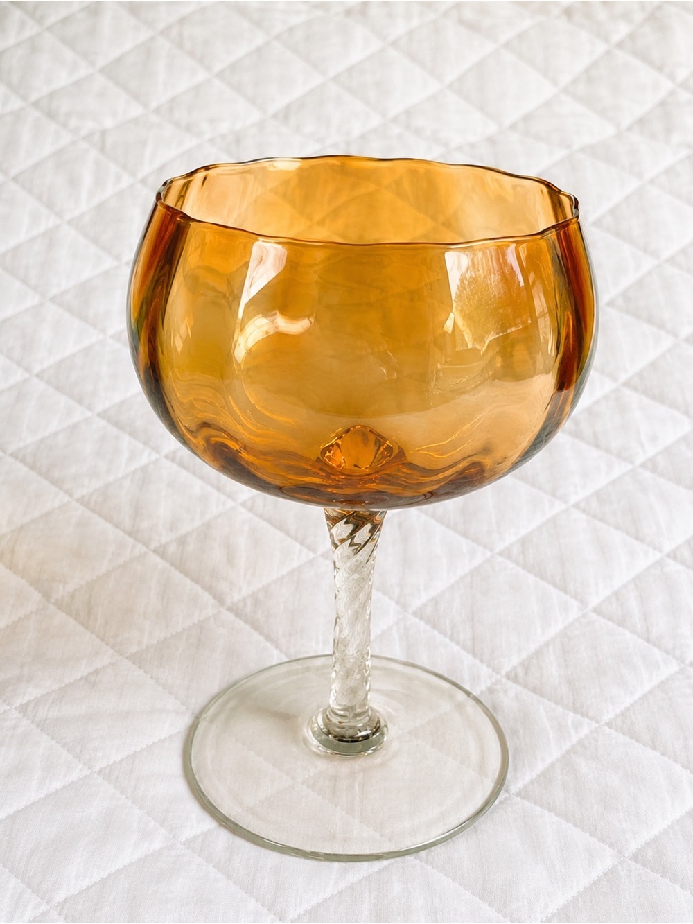Vintage Mid-Century Amber Glass Chalice Pedestal Compote Bowl​